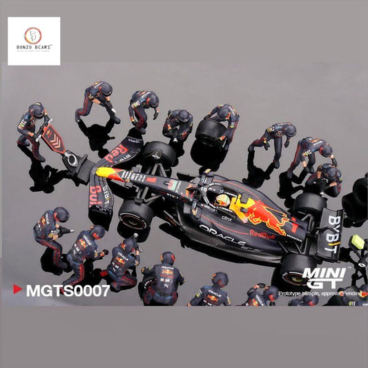 Oracle Red Bull Racing RB18 #1 Max Verstappen 2022 Abu Dhabi Grand Prix With Pit Crew Set By MINI GT